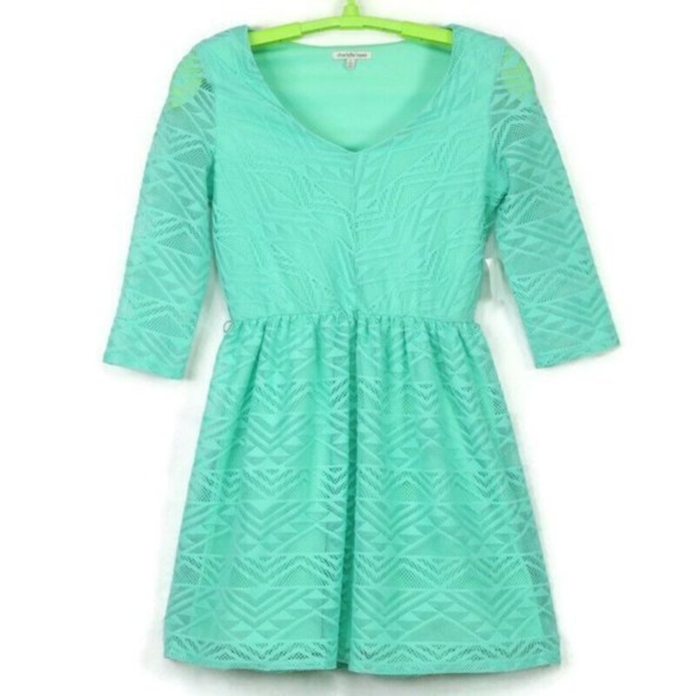 Charlotte Russe Dress‎ Mint Green 3/4 Sleeve Sheer Lined S Small